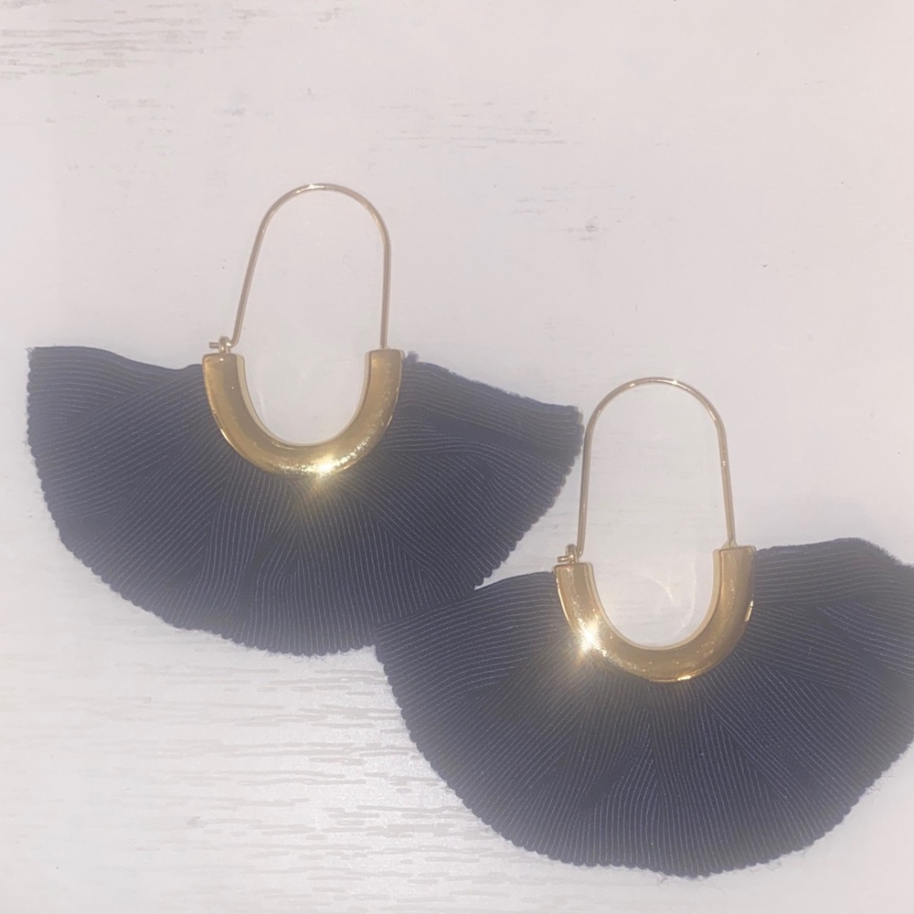 Elegant Gold and Navy Blue Fan Earrings